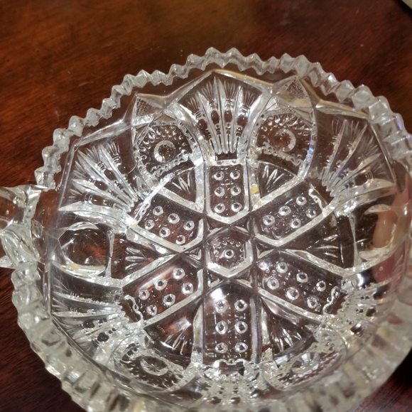 AMERICAN BRILLANT CUT CRYSTAL 2 HANDLED NAPPY DISH - Picture 3 of 5